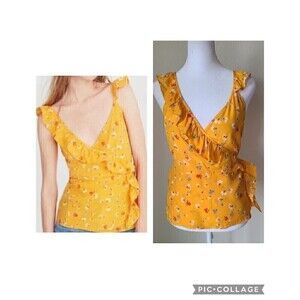 MADEWELL Babydoll Top Sz 00 Floral Silk Sleeveless WRAP Blouse Women Y2K western